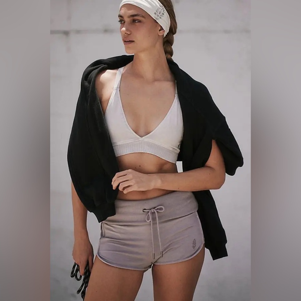 NWOT Free People Mvmt Lintless Fold Over Micro Fitted Shorts Oyster Sz S/P